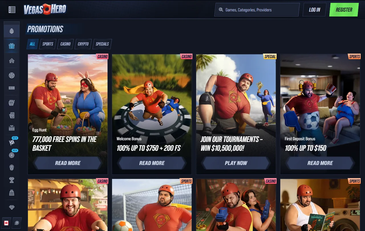 Vegas Hero Casino game selection and live dealer coverage overview