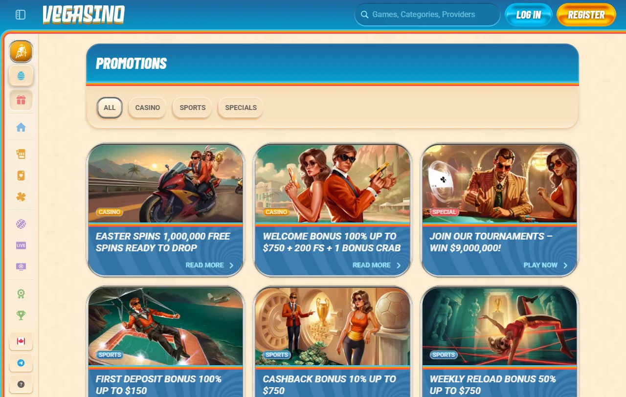 Vegasino Casino bonus terms and promotional structure