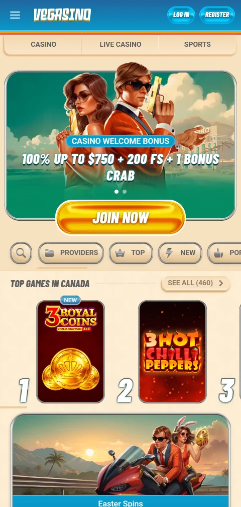 Vegasino Casino mobile access for phone and tablet play