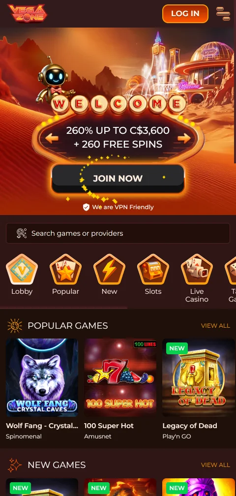 VegaZone Casino mobile access and smartphone compatibility for players