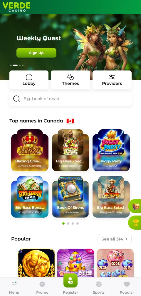 Verde Casino mobile access and responsive play for Canada users