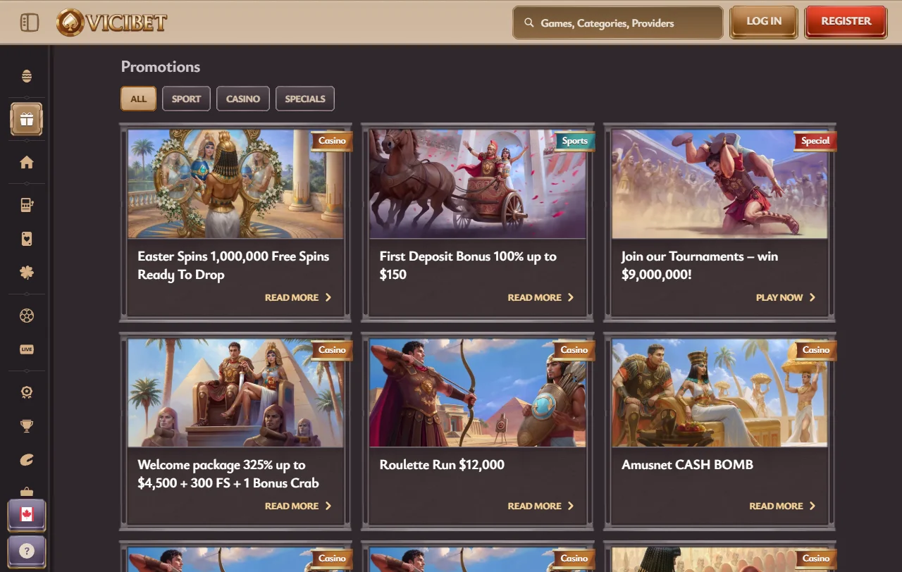 ViciBet Casino bonuses overview for Canada players and terms