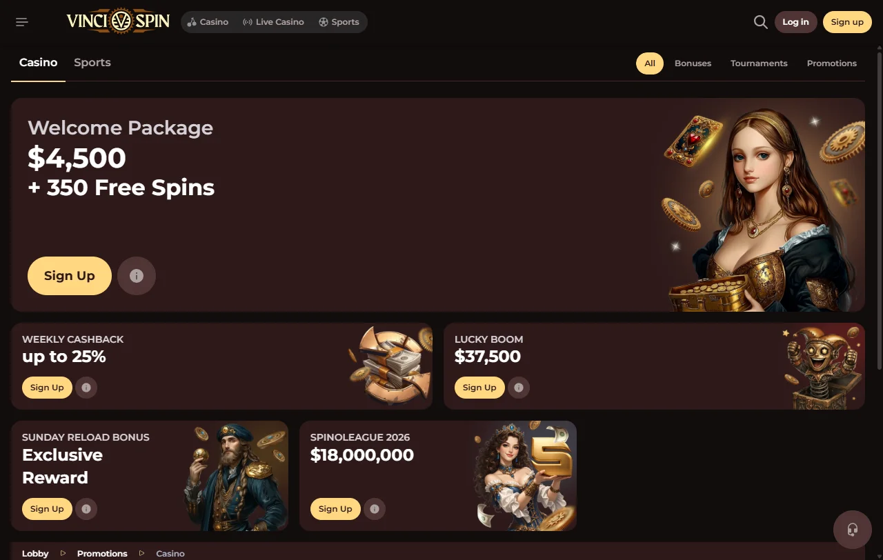 VinciSpin Casino game selection and provider variety for players