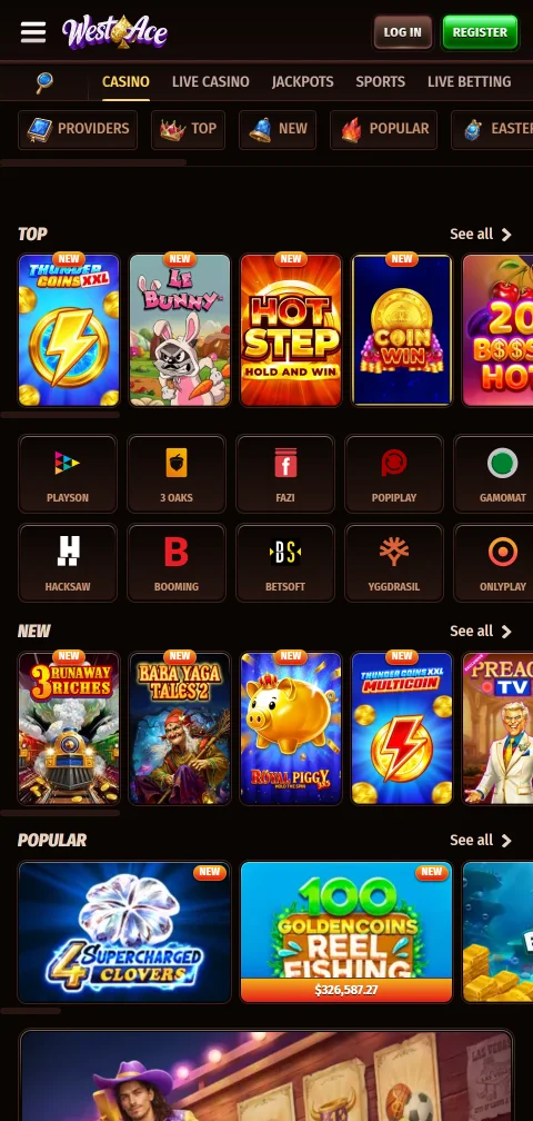 Westace Casino mobile play on iPhone and Android browsers
