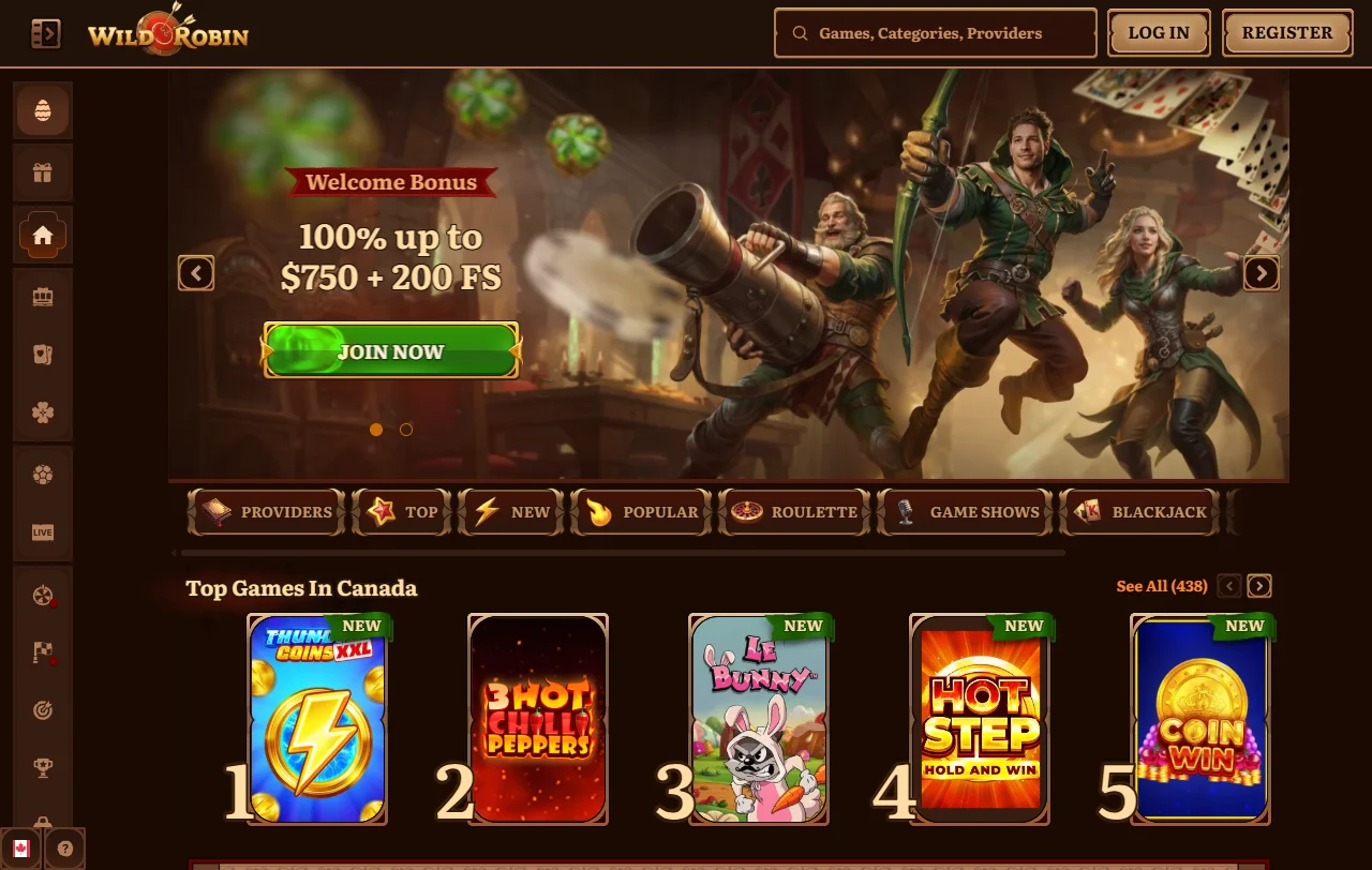 Wild Robin Casino review covering games, payments, and player terms for Canada