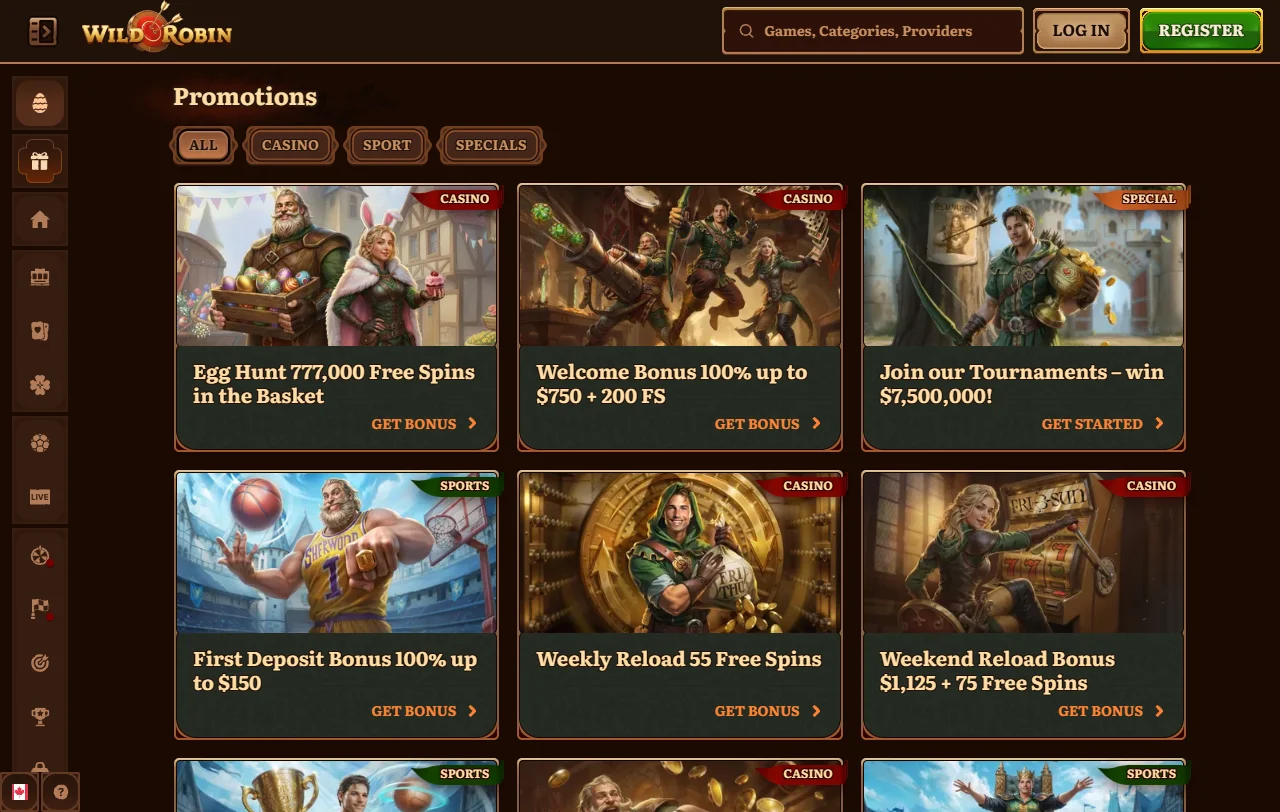 Wild Robin Casino bonuses and welcome offer details for Canada readers