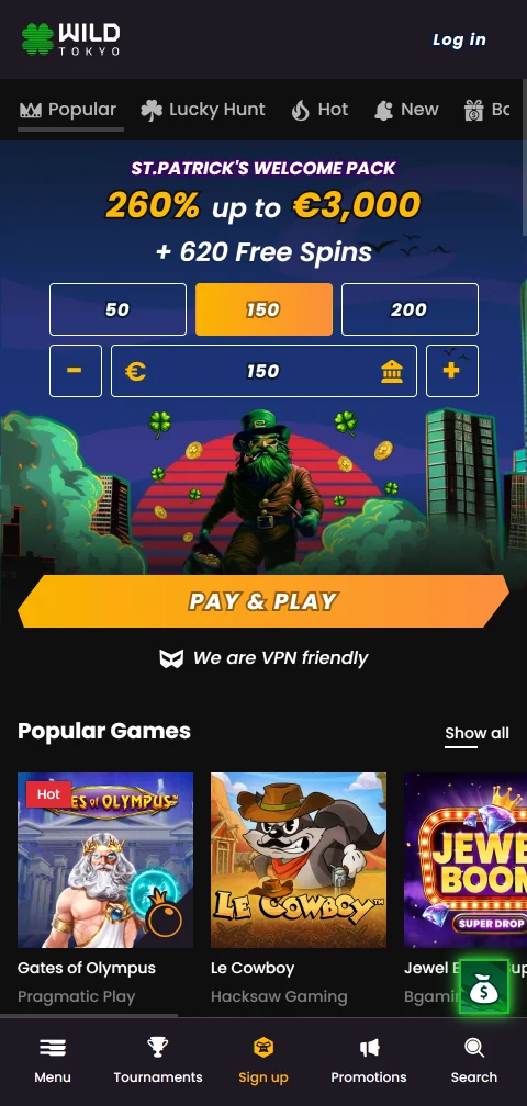 Wild Tokyo Casino mobile access for iPhone and Android browsers