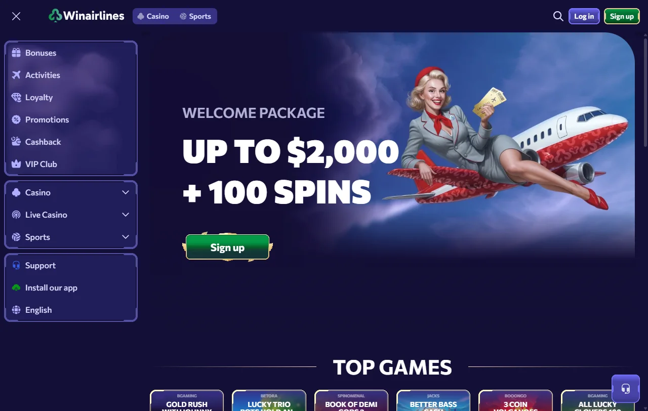 WinAirlines Casino review covering licensing, games, and banking details