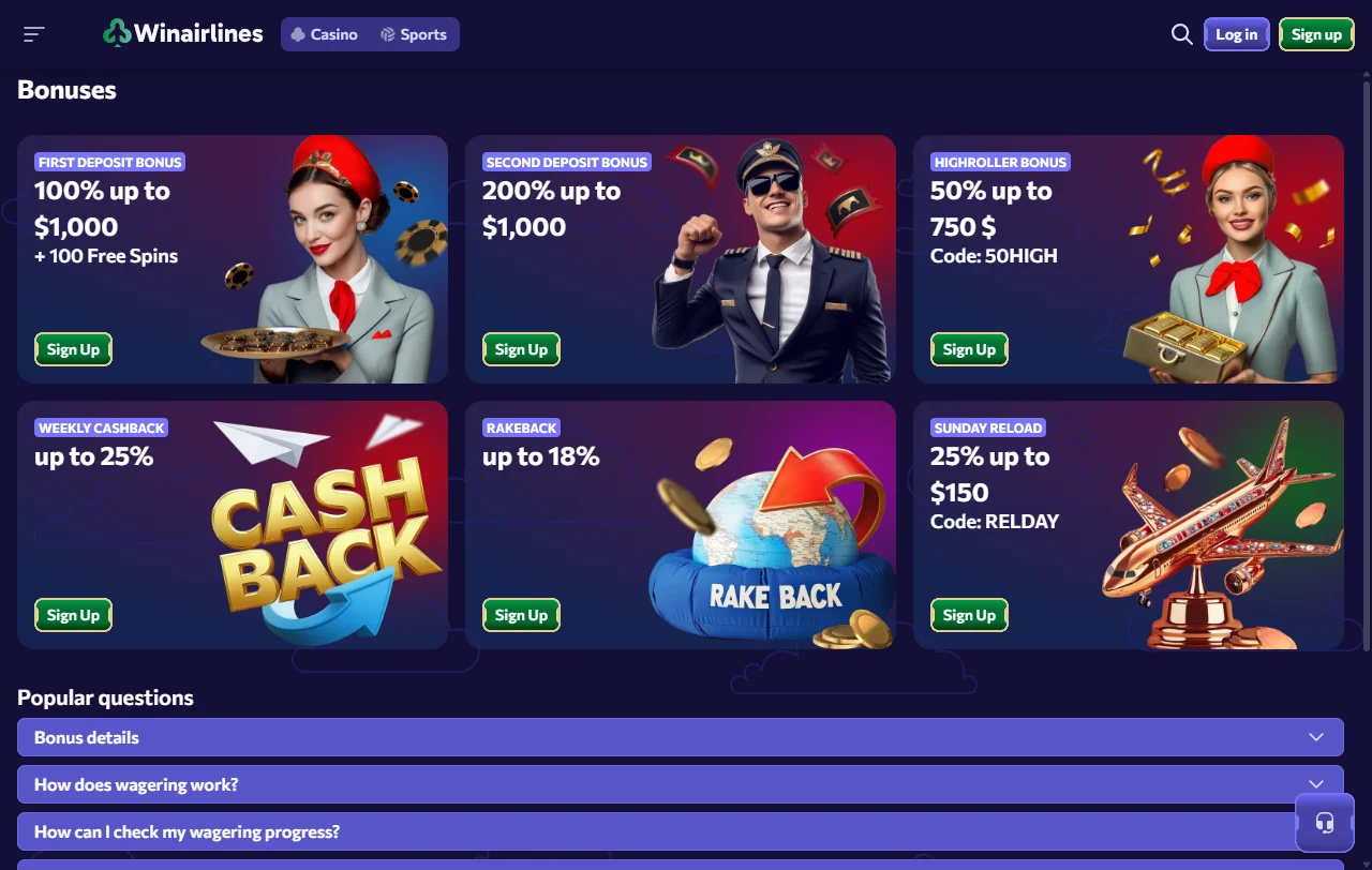 WinAirlines Casino slots, live tables, and software provider overview