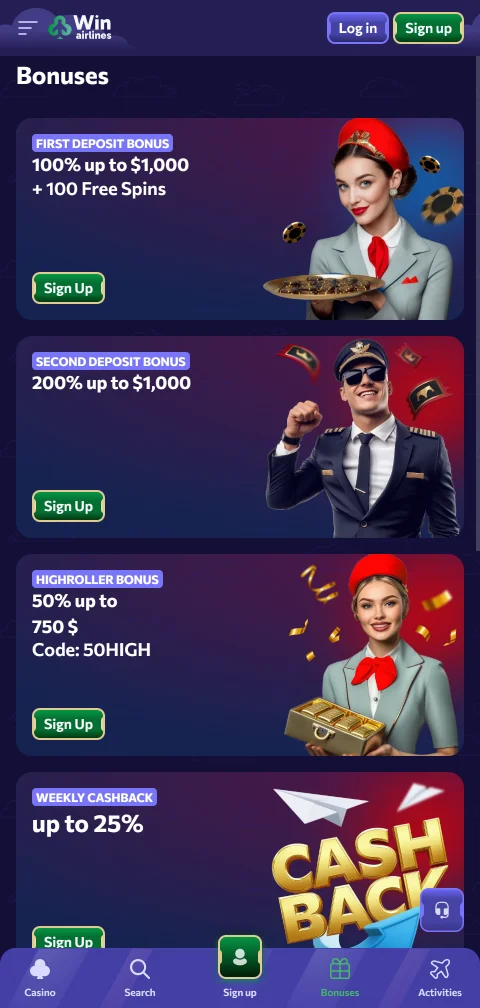 WinAirlines Casino deposits, withdrawals, and payment methods summary