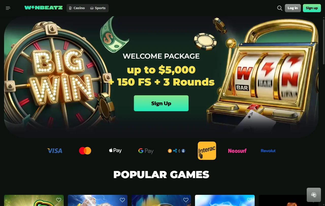 WinBeatz Casino game selection and live dealer coverage for players