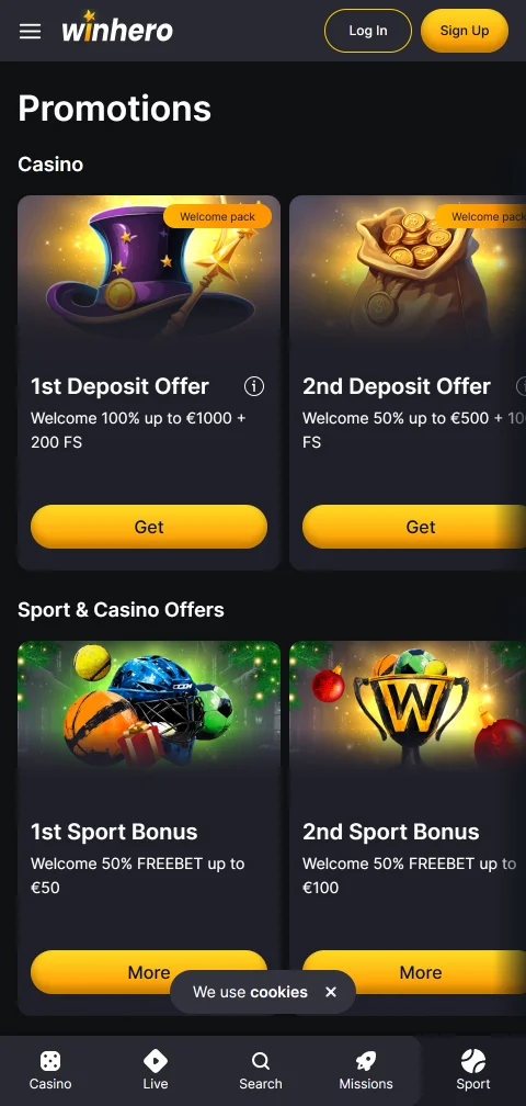 Winhero Casino payments overview with deposits, withdrawals and banking options
