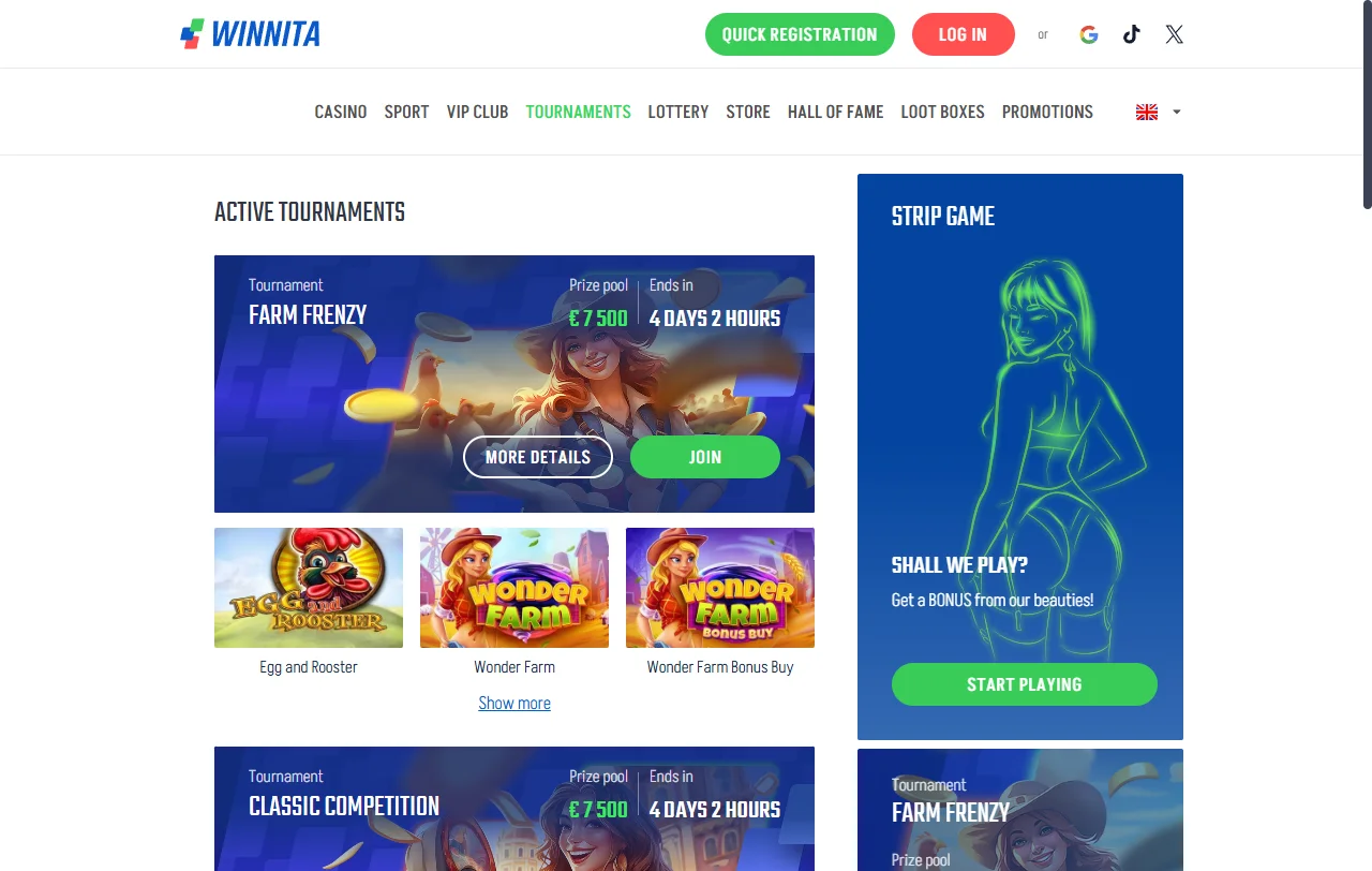 Winnita Casino games and software mix across slots and live tables