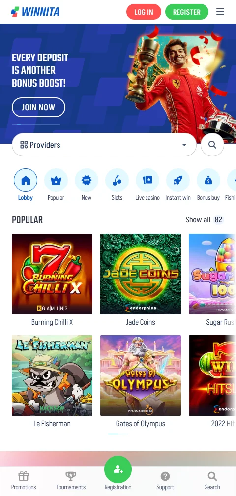Winnita Casino mobile access and browser play on phones and tablets