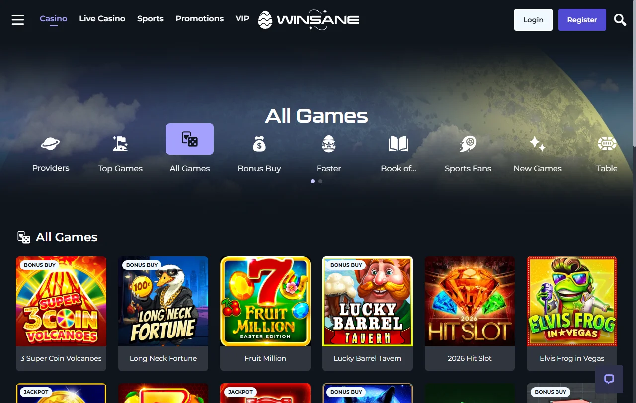 Winsane Casino game library and live dealer coverage summary