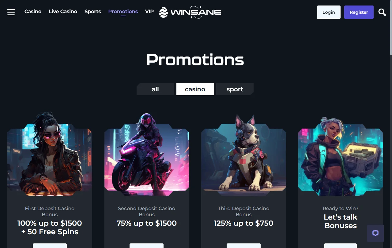 Winsane Casino bonus structure and wagering terms overview