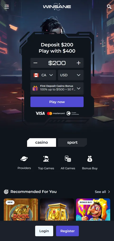 Winsane Casino mobile access with browser-based play for Canada