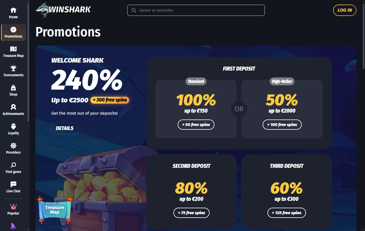 Winshark Casino games library and software coverage analysis