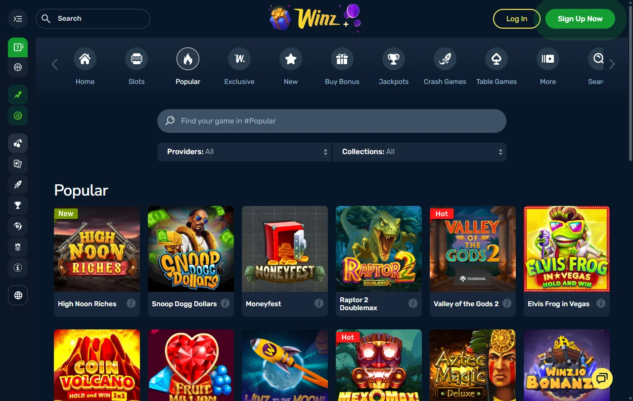 Winz Casino game selection and live dealer coverage