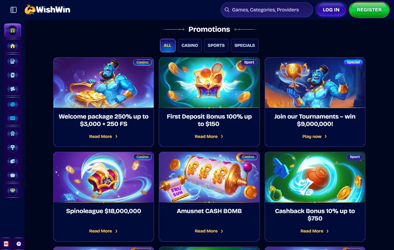 Wishwin Casino bonuses and welcome offer summary for readers
