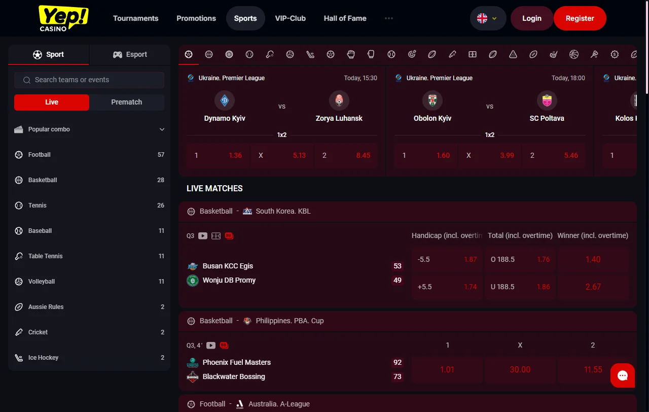 YEP Casino overview of slots, live tables, and provider mix