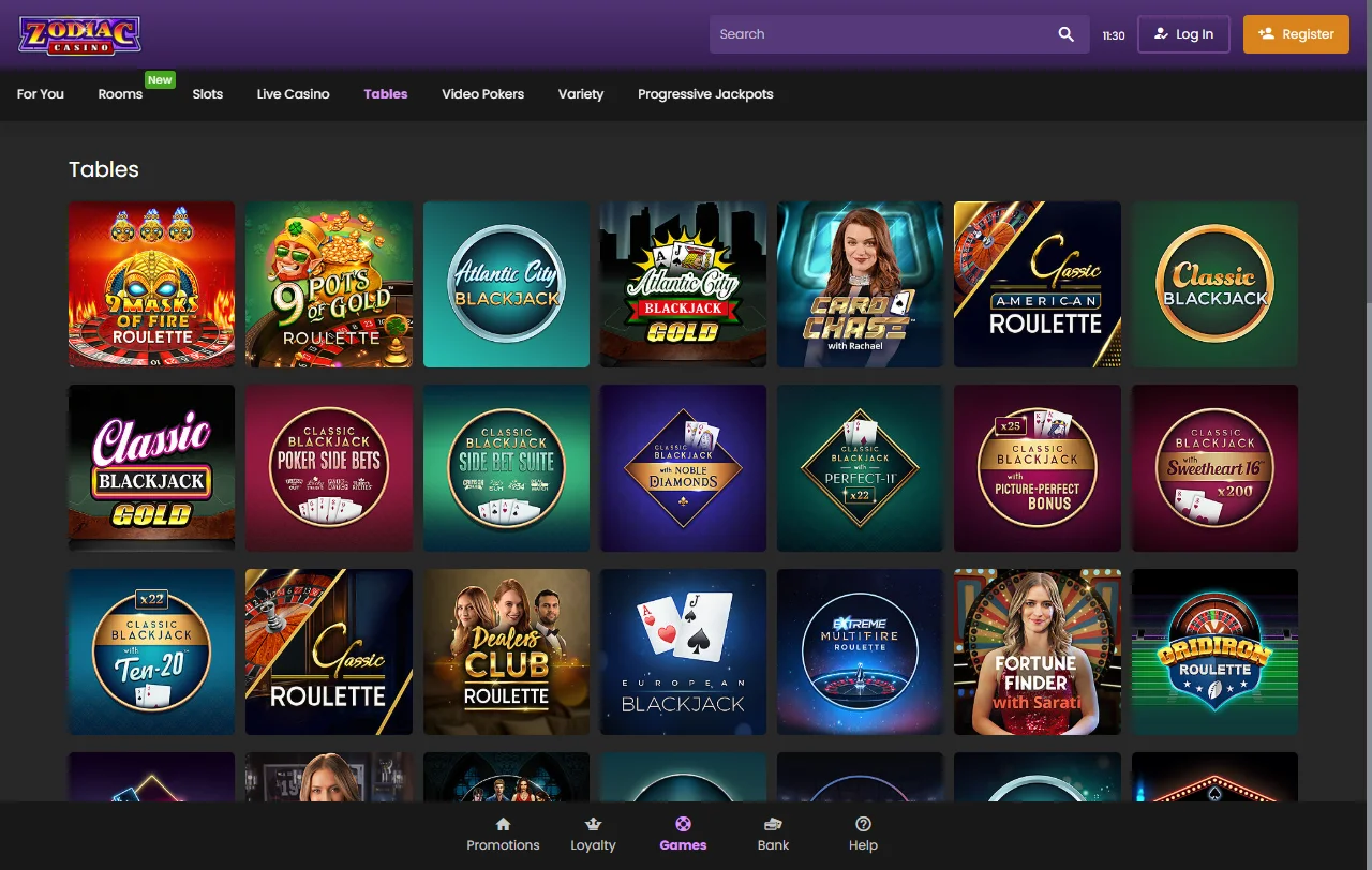 Zodiac Casino games and live dealer coverage for Canadian players